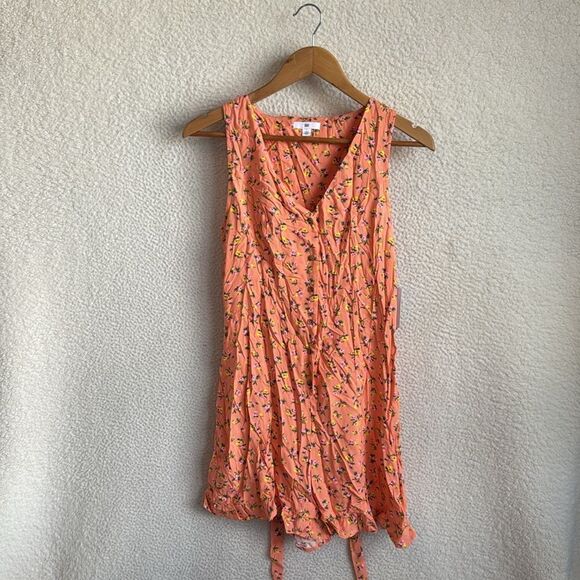 BP Romper Womens Small‎ Orange Grounded Ditsy Floral - Picture 2 of 7
